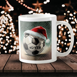 Mug Boule de soccer avec le nom du chapeau du Père Noë