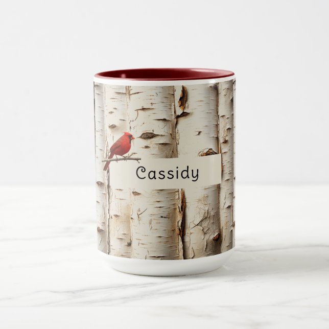 Mug Bouleaux blancs Bel oiseau cardinal (Centre)