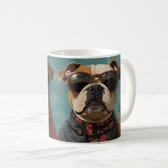 Mug Bouledogue avec roses du cœur Saint-Valentin (Devant droit)
