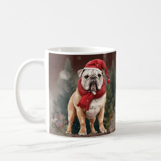 Mug Bouledogue dans la neige de Noël (Gauche)