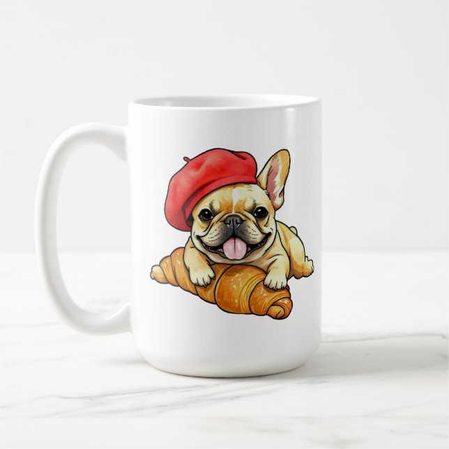 Mug Bouledogue français avec béret croissant Drôle Fre (Gauche)