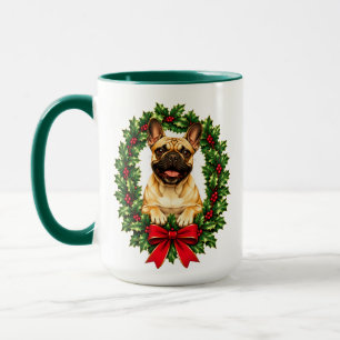 Mug Bouledogue français avec houx et baies rouges