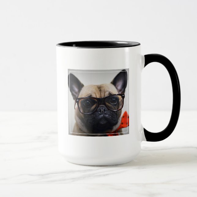 Mug Bouledogue français avec les verres et la cravate (Droite)