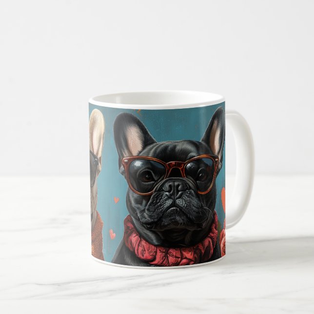 Mug Bouledogue Français Avec Roses Du Cœur Saint-Valen (Devant droit)