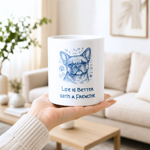 Mug Bouledogue français bleu doodle ligne art frenchie
