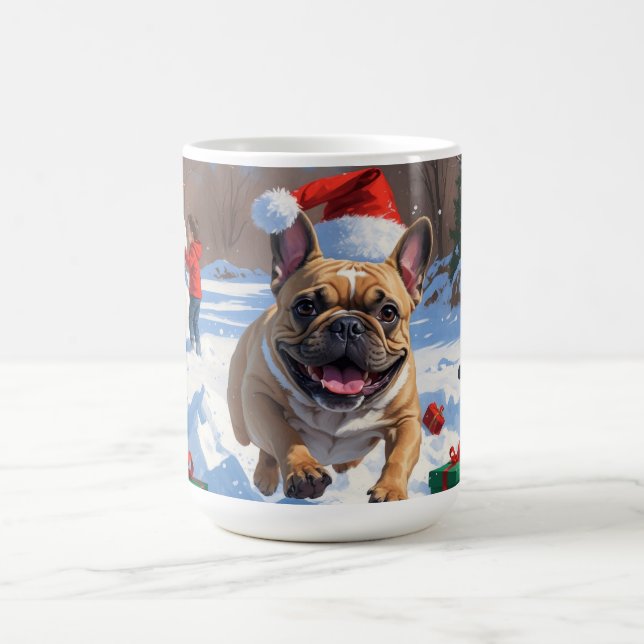 Mug Bouledogue français courant dans la neige avec un  (Centre)