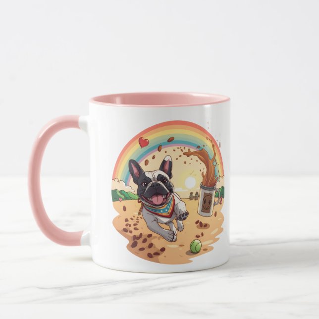 Mug Bouledogue français joyeux & Éclaboussure de café  (Gauche)