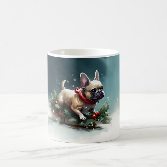 Mug Bouledogue français Noël neige hiver (Centre)