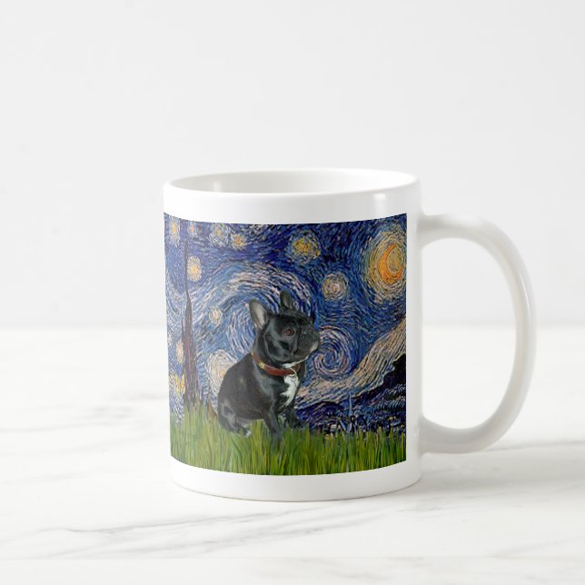 Mug Bouledogue français (noir 11) - Nuit étoilée (Droite)