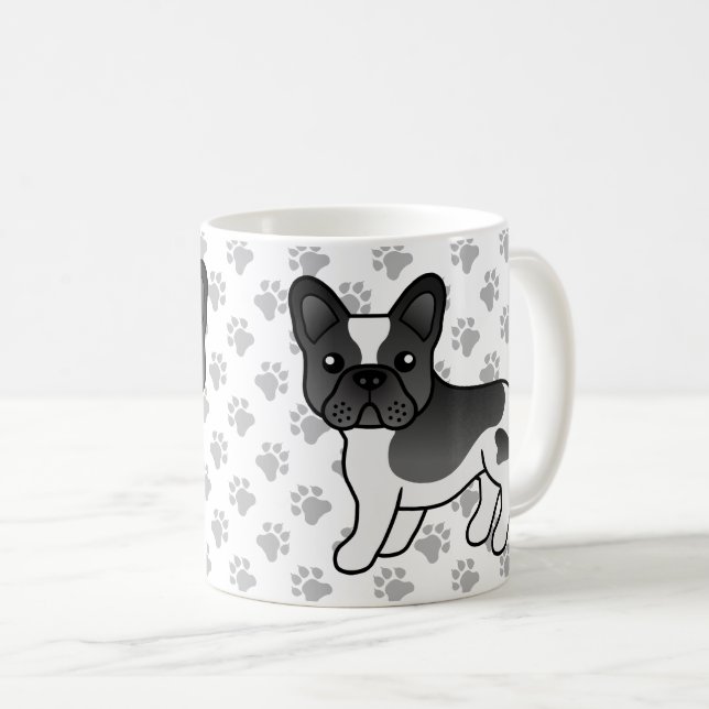 Mug Bouledogue Français Pie Noir Mignon Chien de Dessi (Devant droit)