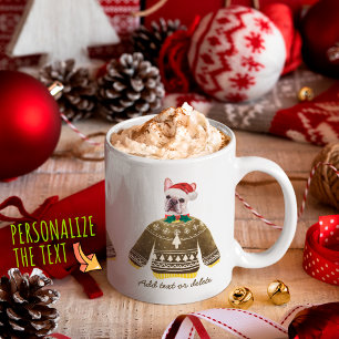 Mug Bouledogue français portant un pull moche Noël ama