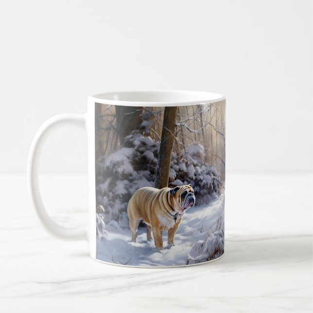 Mug Bouledogue Noël Laissé Tomber La Neige Brossé (Gauche)