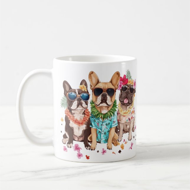 Mug Bouledogues français hawaïens Lei de fleurs (Gauche)