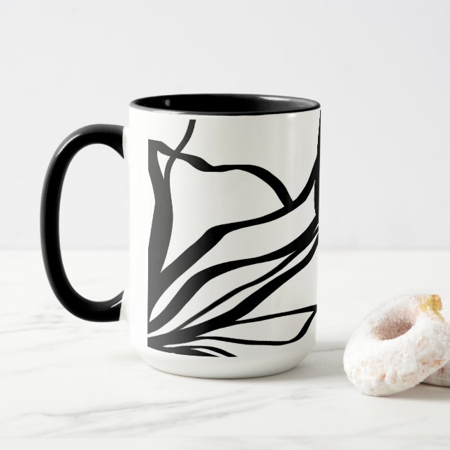 Mug Bouquet Blanc : Abstrait blanc & noir (Avec donut)