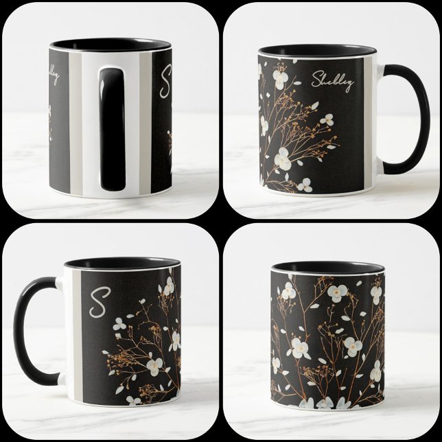 Mug Bouquet de coquillages blancs dramatique noir (Créateur téléchargé)