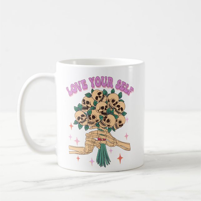 Mug Bouquet de crâne Vous aimez Valentine Retro Rose (Gauche)