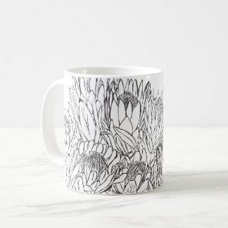 Mug Bouquet de croquis en Protea noir et blanc