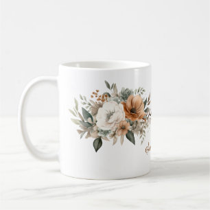 Mug Bouquet de fleurs aquarelles neutres personnalisé