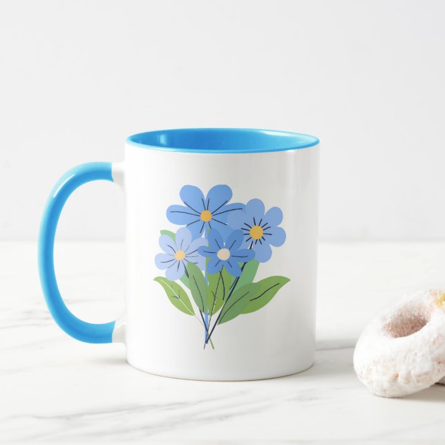Mug Bouquet de fleurs bleues (Avec donut)