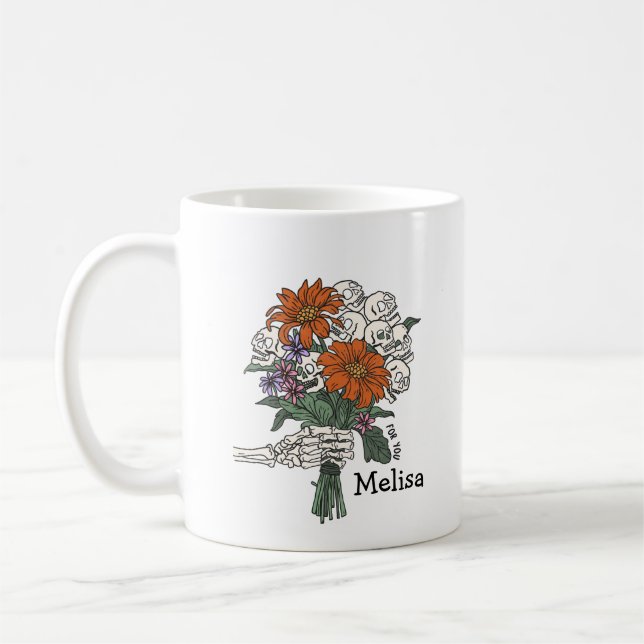 Mug Bouquet de fleurs crâne Halloween personnalisé (Gauche)