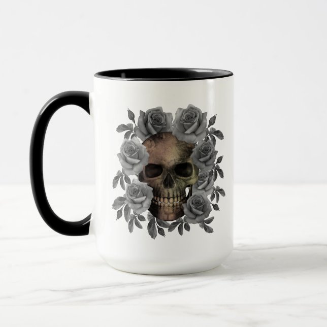 MUG BOUQUET DE FLEURS CRÂNE NOIR ET BLANC (Gauche)
