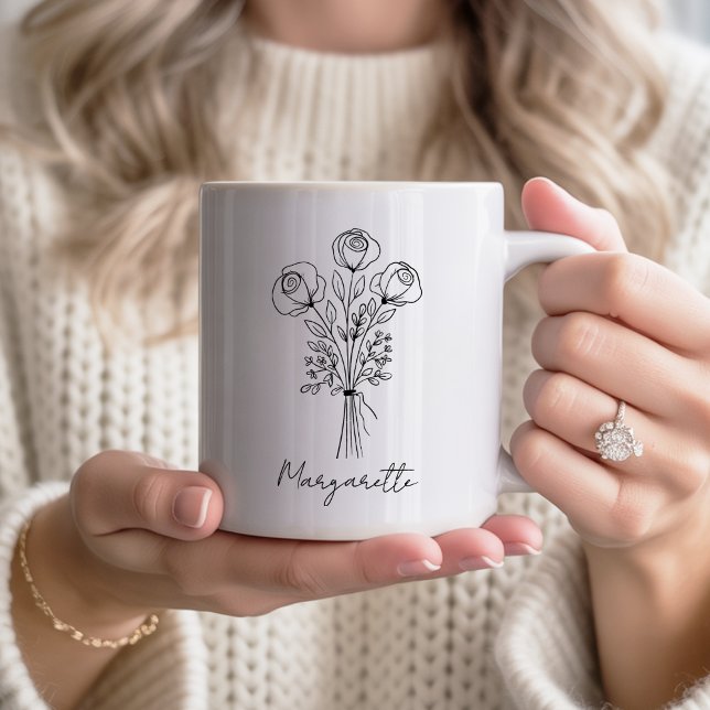 Mug Bouquet de fleurs de roses rustiques dessinées à l (Créateur téléchargé)