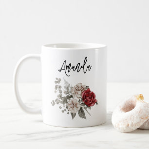 Mug Bouquet de fleurs rouge gris et crème Boho