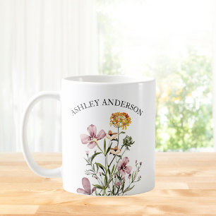 Mug Bouquet de fleurs sauvages violettes jaunes avec n