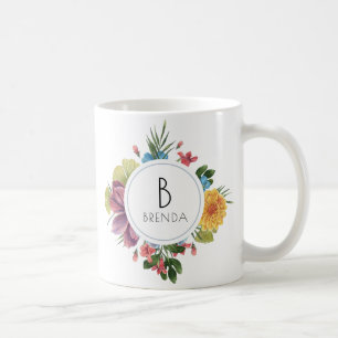 Mug Bouquet de fleurs tropicales colorées Monogramme