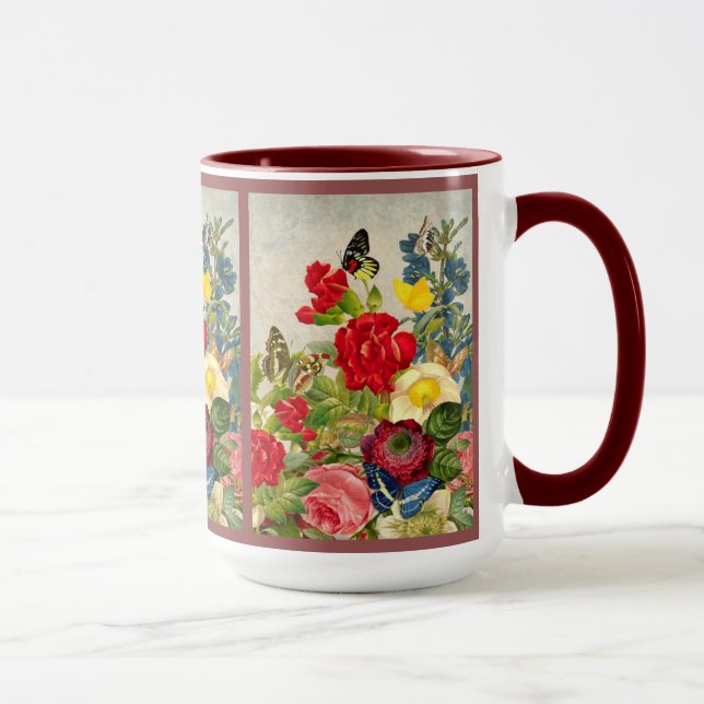Mug Bouquet de fleurs vintages aux papillons (Droite)
