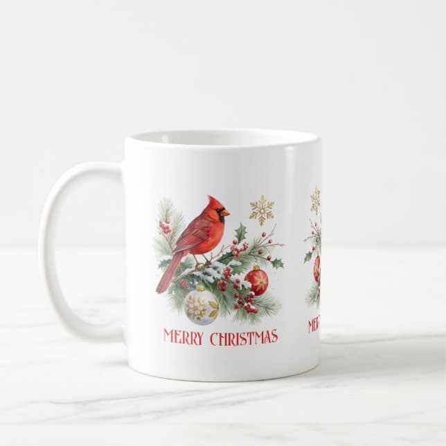 Mug Bouquet de houx de Noël Cardinal Rouge  (Gauche)