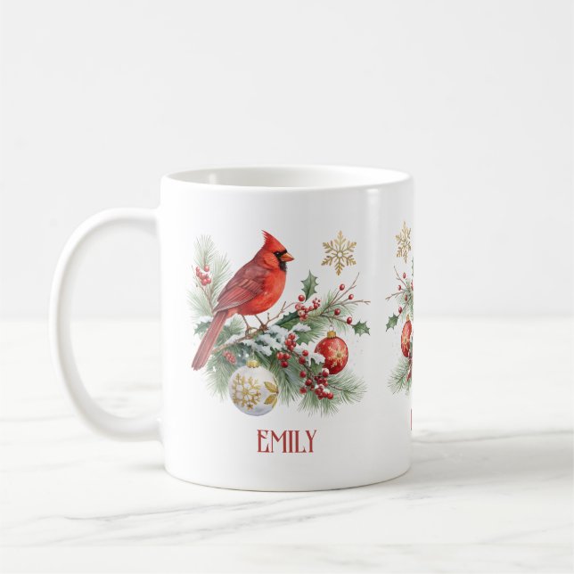 Mug Bouquet de houx de Noël Cardinal Rouge (Gauche)