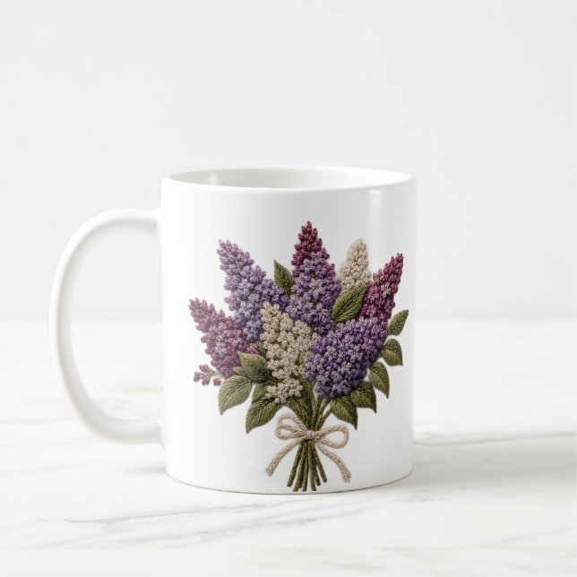 Mug Bouquet de lilas brodé – Lin à faux broderie  (Gauche)