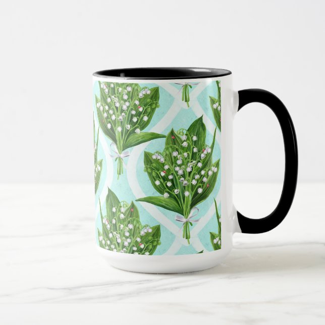 Mug Bouquet de lis de la vallée fleurs sur le bleu (Droite)
