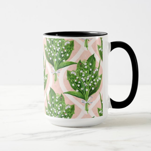 Mug Bouquet de lys de la vallée fleurs sur rose (Droite)