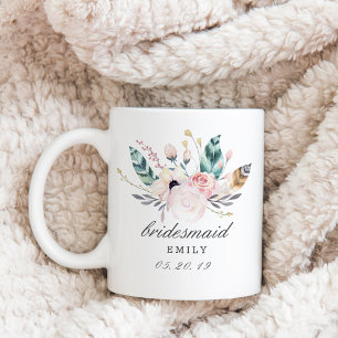 Mug Bouquet de mariage boho personnalisé Demoiselle d'