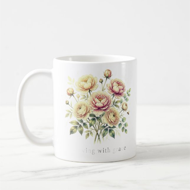 Mug Bouquet de pivoines à l'aquarelle douce.... (Gauche)