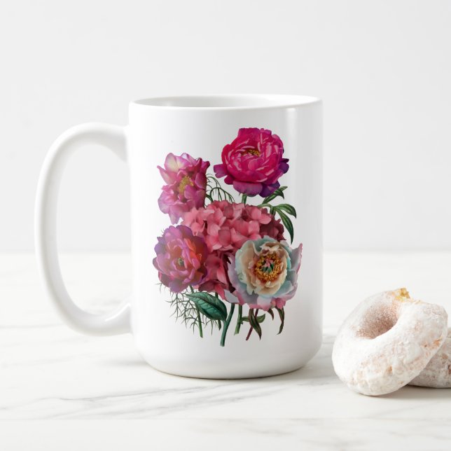 Mug Bouquet de pivoines et d'hydrangées (Avec donut)