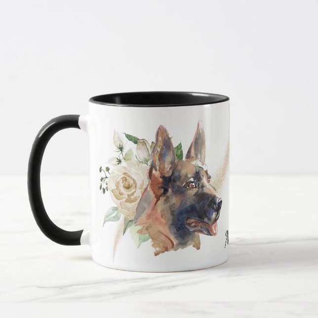 Mug Bouquet de rose blanche Chien berger allemand (Gauche)