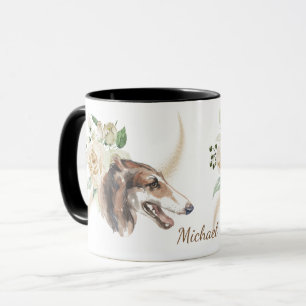 Mug Bouquet de rose blanche Chien de Borzoi