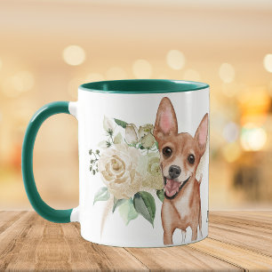 Mug Bouquet de Rose blanche Joyeux Chihuahua Chig