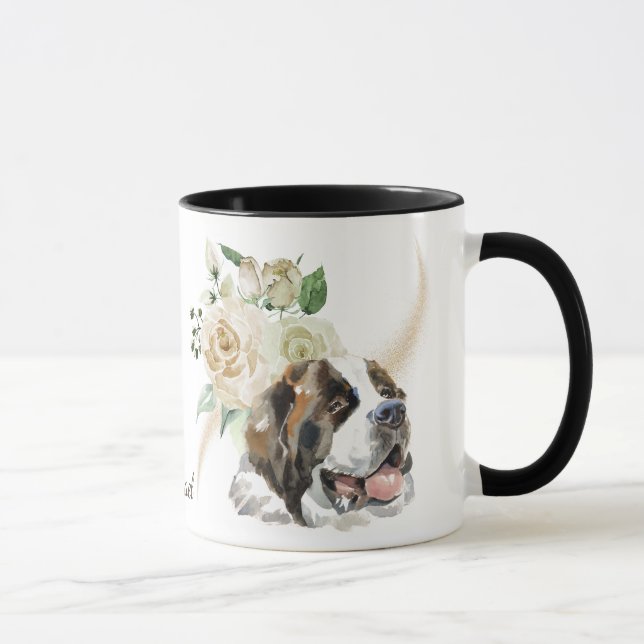 Mug Bouquet de rose blanche Saint Bernard Chien (Droite)