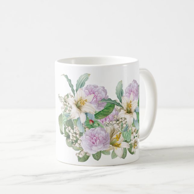 Mug Bouquet de rose rose vintage blanc (Devant droit)