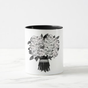 Mug Bouquet de roses de crâne noir et blanc gothique