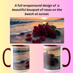 Mug Bouquet de roses sur la plage au coucher du soleil