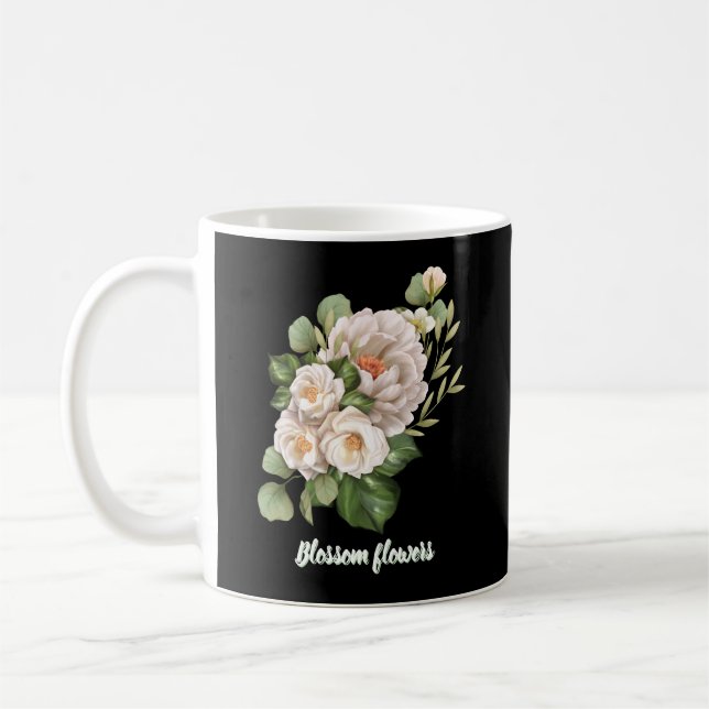 Mug Bouquet floral blanc élégant avec feuilles vertes (Gauche)