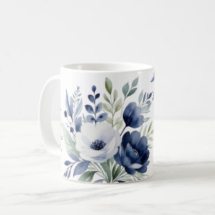 Mug Bouquet floral bleu et blanc