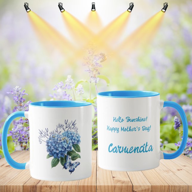 Mug Bouquet Floral d'Hydrangea Bleu (You can switch the design from a left-handed person to a right-handed one.)