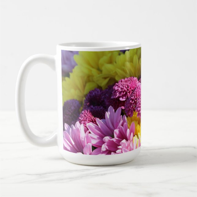 Mug Bouquet floral, marguerites roses et jaunes (Gauche)