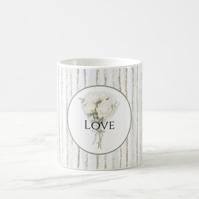 Mug Bouquet Floral Rose Blanche Rayures Amour (Centre)
